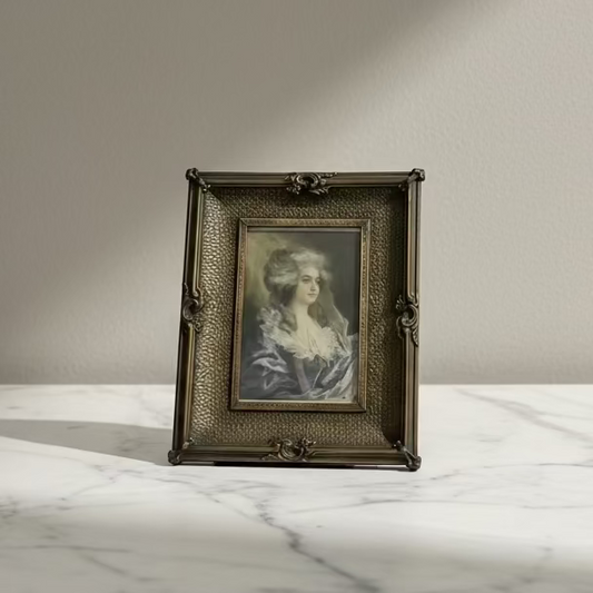 Vintage Metal Framed French Portrait - 5" x 6.25"