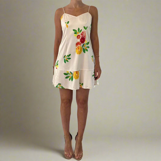 LPA Silk Blend Citrus & Floral Print Slip Dress - Medium