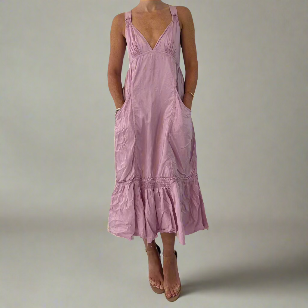 calypso st barth maxi dress Calypso St Barth Silk Lavender Maxi Dress with Pockets