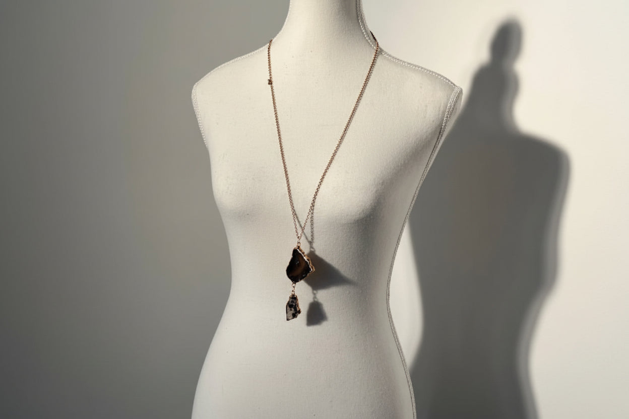 Vintage Agate Ranch + Marfa Long Grey Necklace
