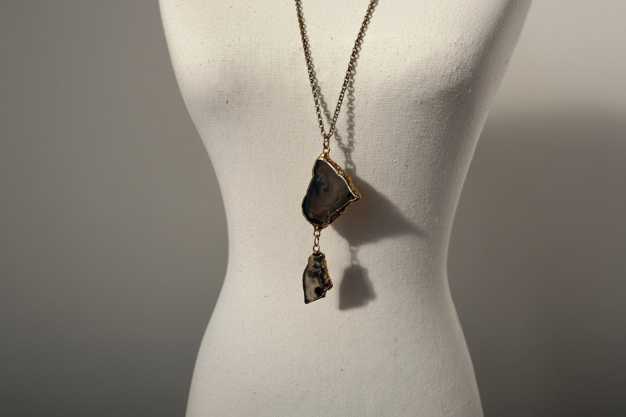 Vintage Agate Ranch + Marfa Long Grey Necklace
