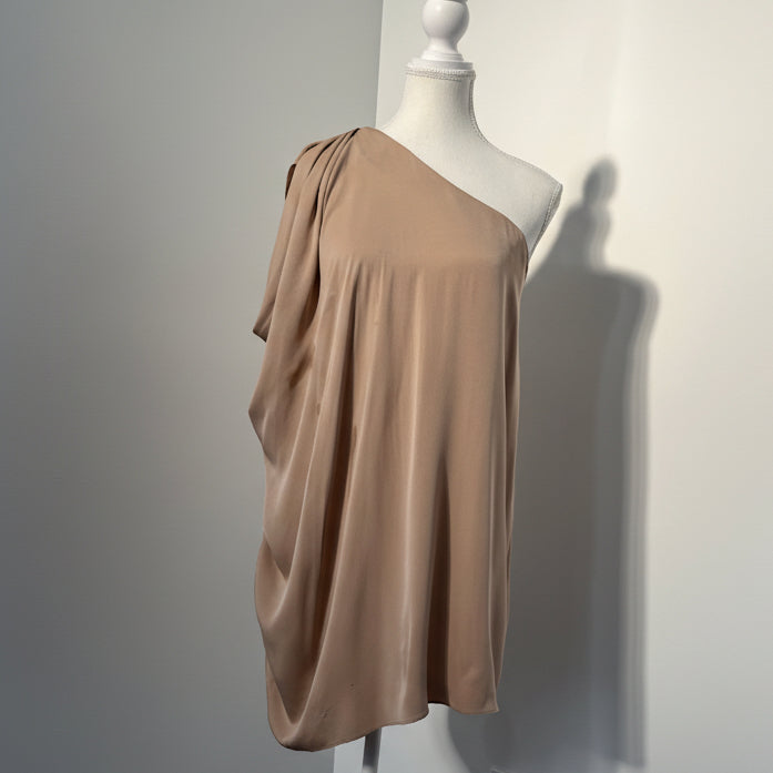 Vintage Rachel Zoe Tan Silk Blend One Shoulder Tunic Dress - Size 4