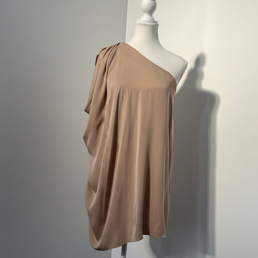 Vintage Rachel Zoe Tan Silk Blend One Shoulder Tunic Dress - Size 4