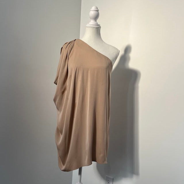 Vintage Rachel Zoe Tan Silk Blend One Shoulder Tunic Dress - Size 4
