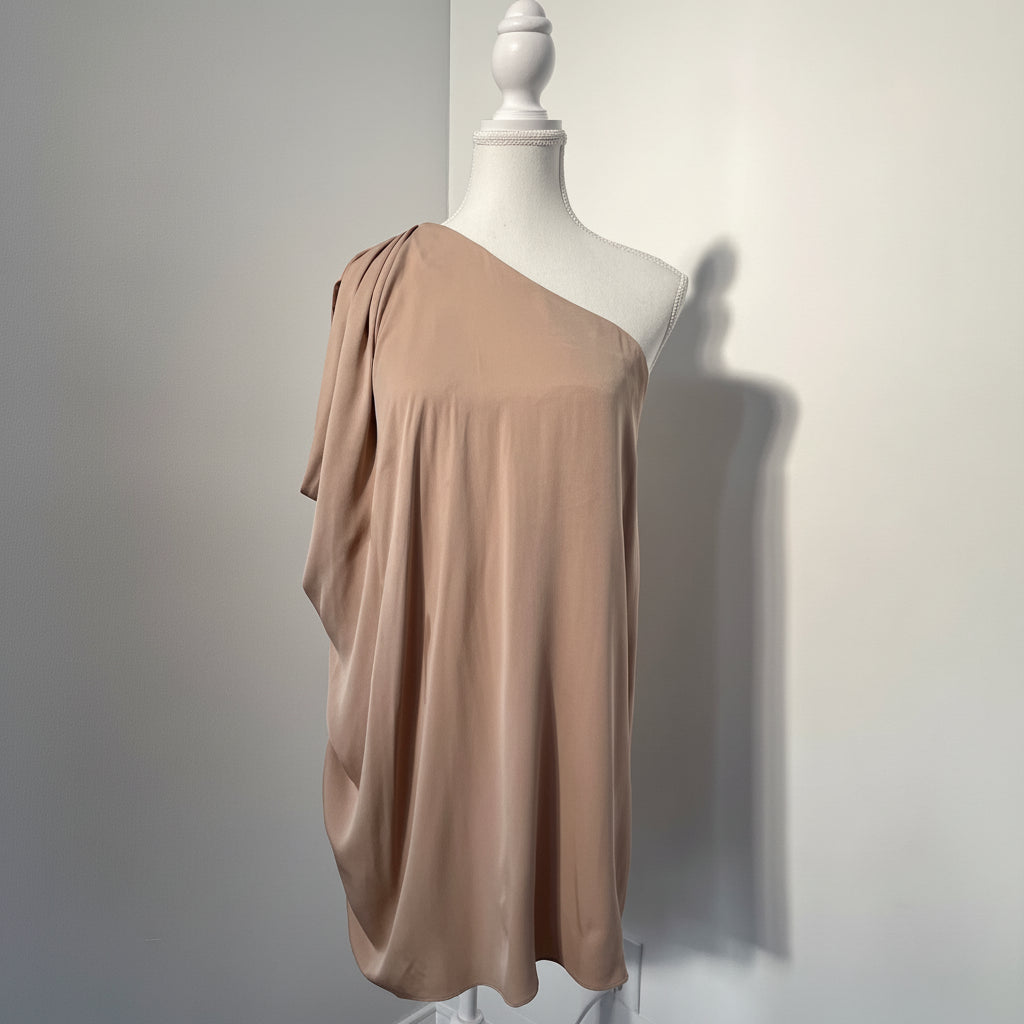 Vintage Rachel Zoe Tan Silk Blend One Shoulder Tunic Dress - Size 4