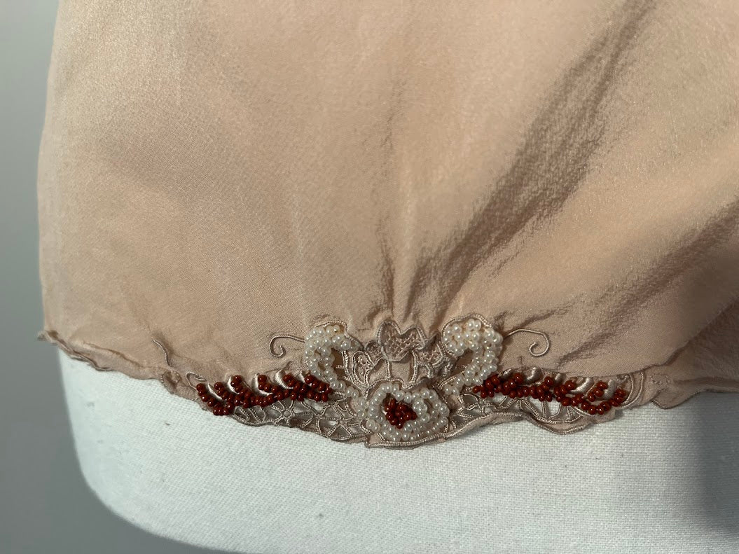 Vintage Beaded Silk Camisole – Champagne Tan - Size Small