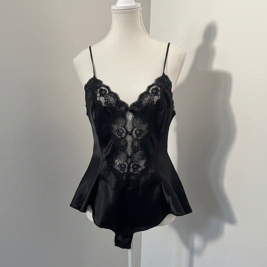 Vintage Victoria's Secret Black Silk Lace Teddy