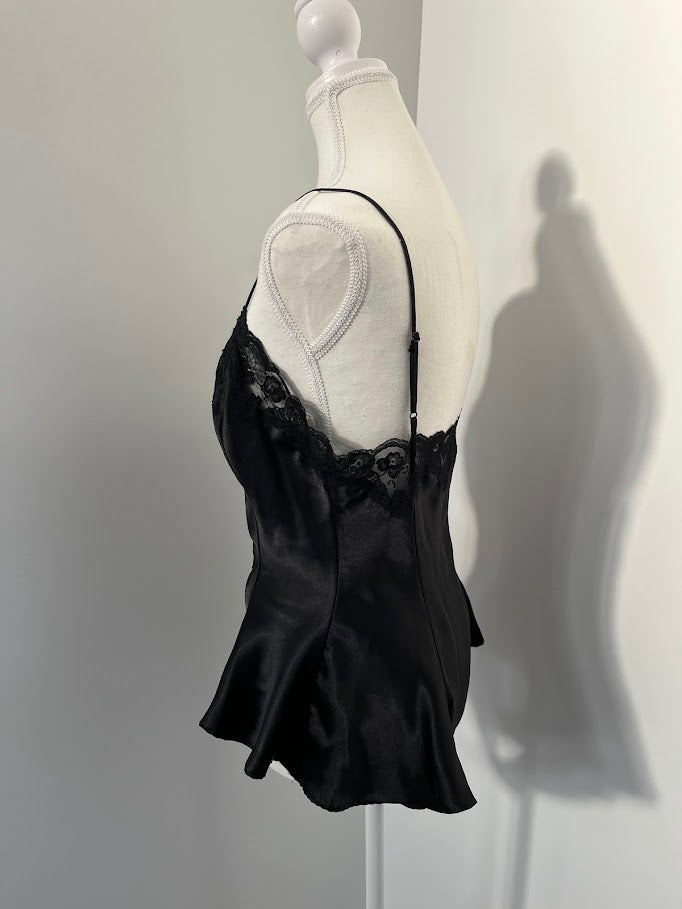Vintage Victoria's Secret Black Silk Lace Teddy