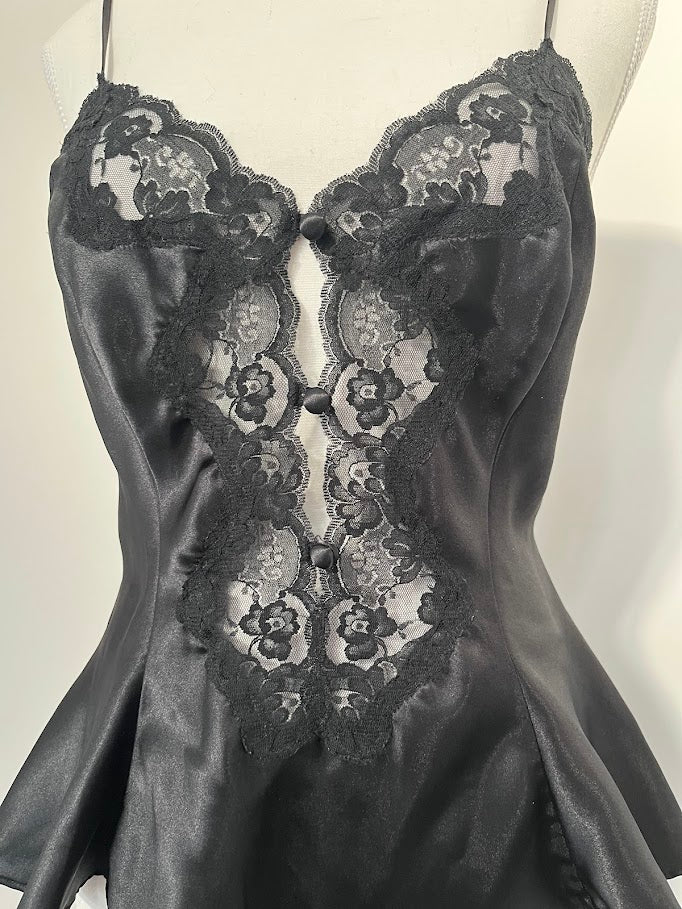 Vintage Victoria's Secret Black Silk Lace Teddy