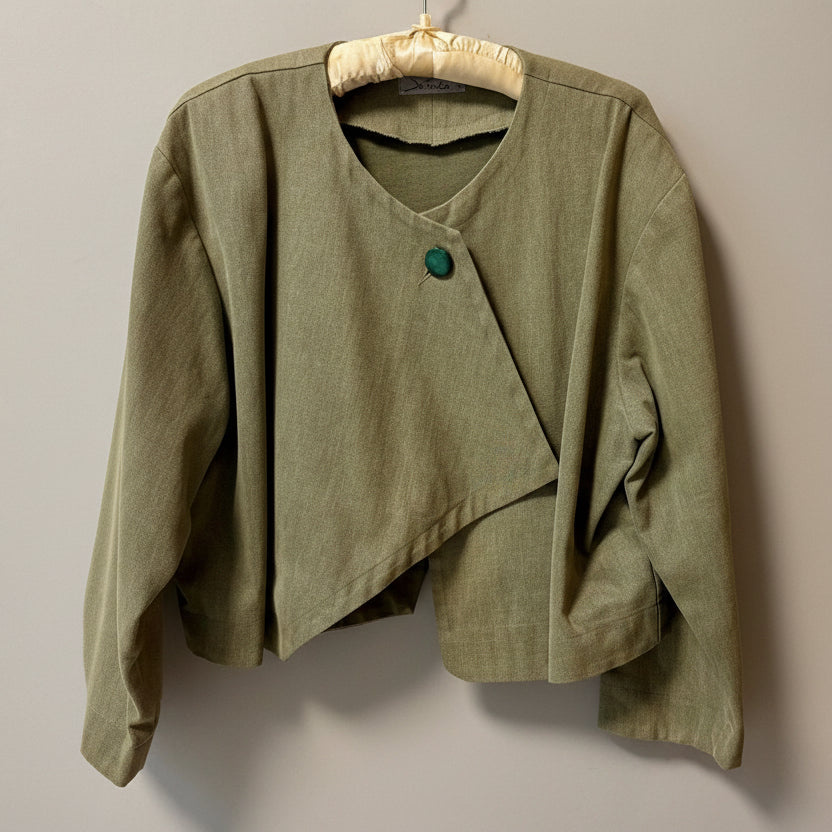 Vintage 1980s Setsuko Cotton Asymmetrical Sage Jacket - Small