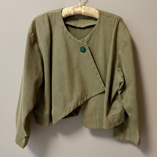 Vintage 1980s Setsuko Cotton Asymmetrical Sage Jacket - Small
