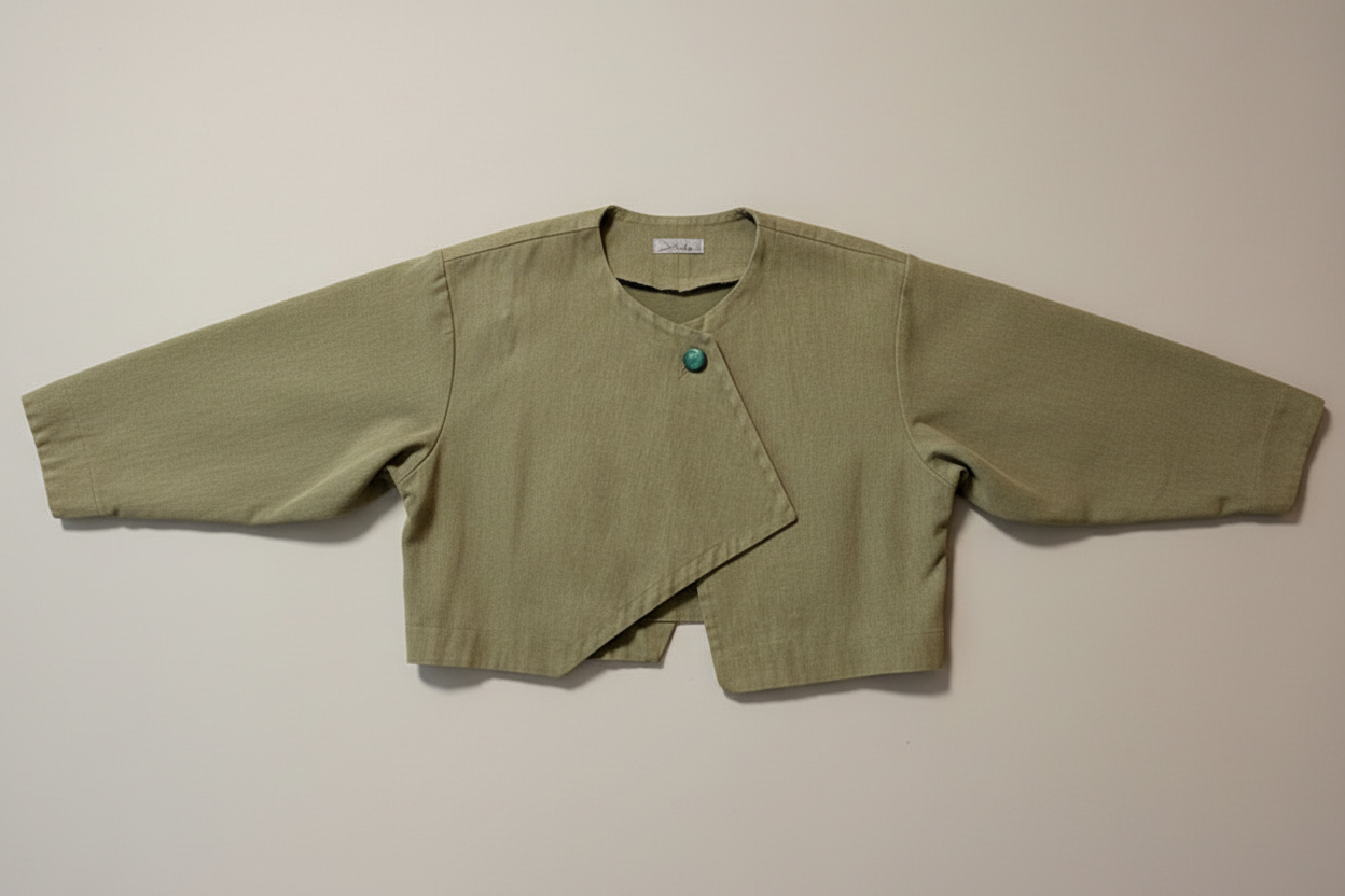 Vintage 1980s Setsuko Cotton Asymmetrical Sage Jacket - Small